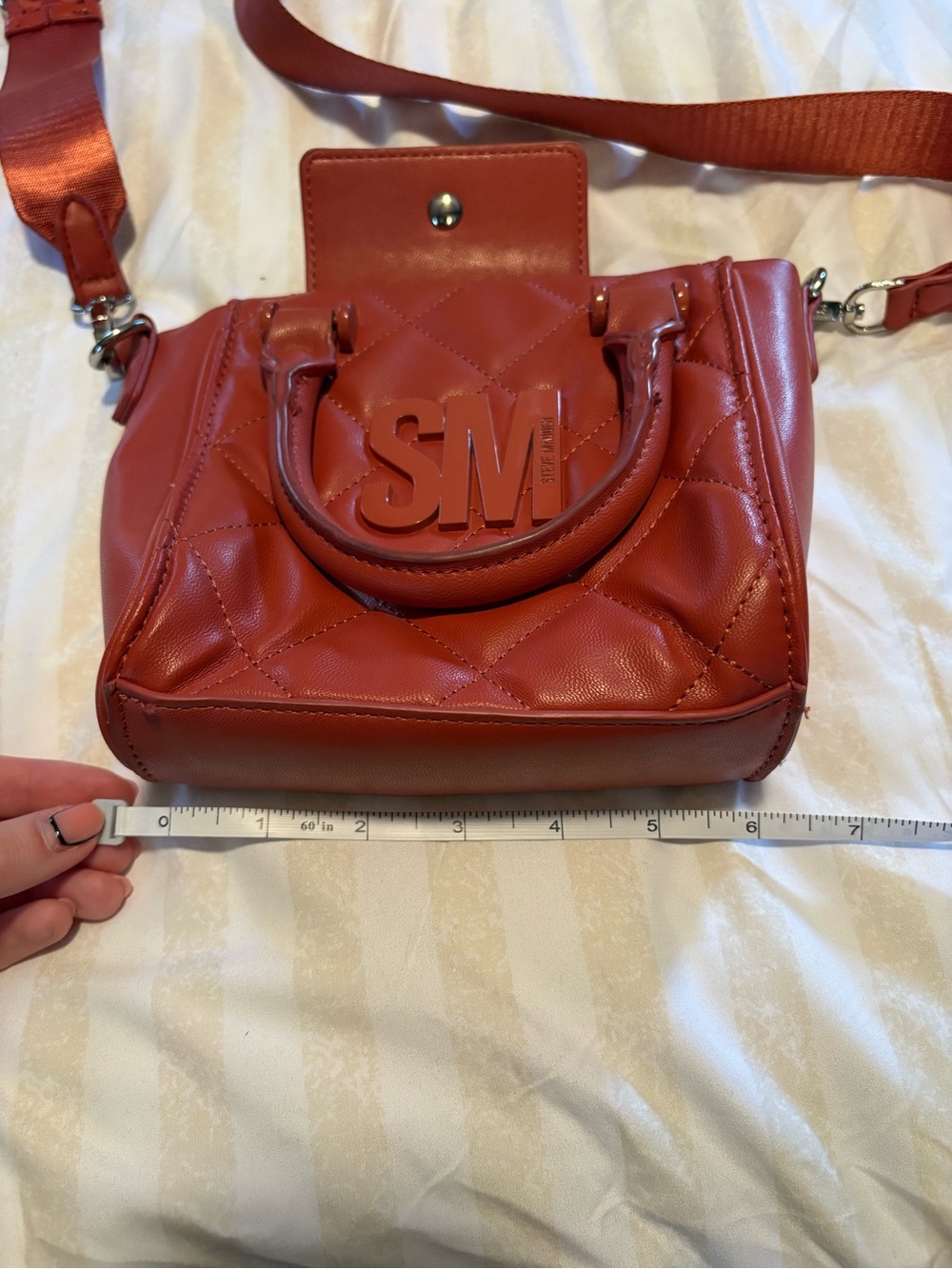 Quilted Leather Crossbody Bag in Rust